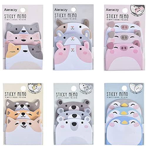 Haftnotizen Lustig, 6 Pads 270 Blatt Cute Sticky Notes, Tiere Haftnotizen Klein, Haftnotizen Klebezettel, Haftnotiz Klein, Neuheit Cartoon Süß Notizzettel für Schule, Büro Memo, Geschenke für Kinder von Aieraczy