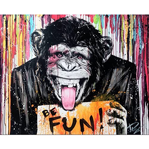 Malen nach Zahlen DIY Banksy Street Graffiti Leinwand Wandkunst Lustige Orang-Utan Stick Out Zunge Acryl Malset für Kinder Erwachsene Anfänger Zuhause Wohnzimmer Dekoration Kunstwerk (rahmenlos) von Aihonmin