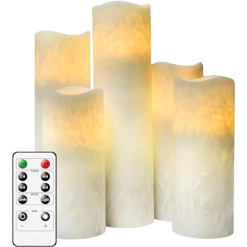 AiiBowy [5er Set Led Kerzen, Outdoor Wasserdichte Flammenlose Kerzen mit Fernbedienung Timer Funktion, Batteriekerzen, LED Stabkerzen Home Deko (Elfenbeinweiß) von AiiBowy