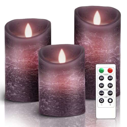 AiiBowy Led Kerzen [3er Set] Flammenlose Kerze Echtwachs Flackernde Dimmbar mit Fernbedienung Weihnachtskerzen LED Flammen 4"/5"/6” Tischdeko, Wohnzimmer, Weihnachten, Hochzeit, Party (Lila) von AiiBowy