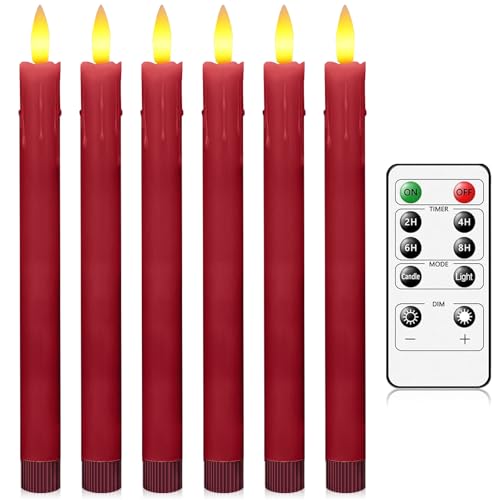 AiiBowy Led Kerzen mit Frnbedienung [6er Set ] Flammenlose Kerze, LED Echtwachskerzen, LED stabkerzen, Batteriebetriebene mit 3D Flamme, Led Fensterkerzen, Home Deko Weihnachten Party, Rot von AiiBowy