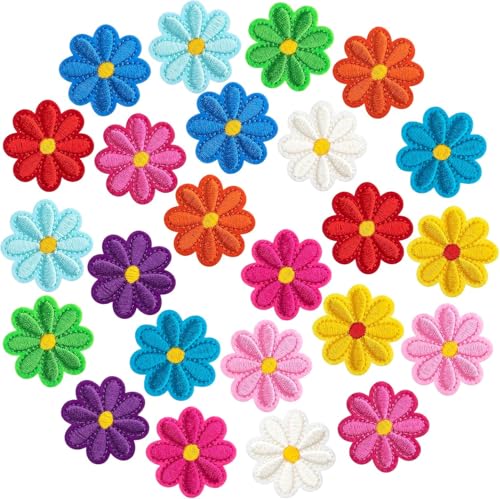 Aikeis 24 Stück Blumen-Aufnäher zum Aufbügeln, niedliche Gänseblümchen-Blumen-Applikationsflicken, DIY-Flicken für Kleidung, Nähen, Stickerei, Applikation, Nähflicken von Aikeis