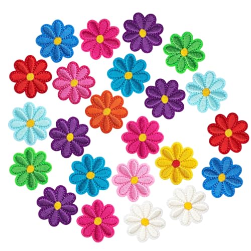 Aikeis 24 Stück Blumen-Aufnäher zum Aufbügeln, niedliche Gänseblümchen-Blumen-Applikationsflicken, DIY-Flicken für Kleidung, Nähen, Stickerei, Applikation, Nähflicken von Aikeis