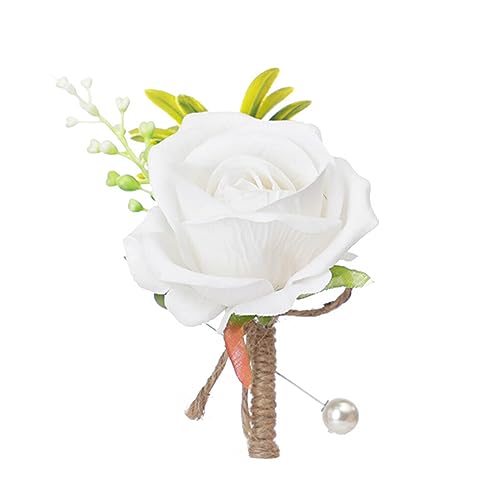 Ailan Trauzeugen Hochzeitsrosen, elegant für einen klassischen und zeitlosen Look, auffällige Details, seidenweiße Rosen Corsage Hochzeitsblume, Weiß von Ailan