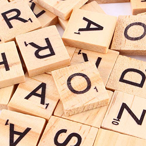 Holz-Alphabet-Puzzleplättchen für Rechtschreibung und Bildung in Schwarzer Holzmaserung, Hellem Holz, 100 Stück von Ailgely