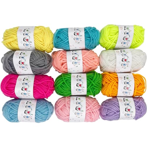 Aililong 12 Farben Wolle zum Stricken & Häkeln, 10g/20m Baumwollgarn Set für Anfänger, Dicke Häkelwolle in buntem Regenbogen. von Aililong