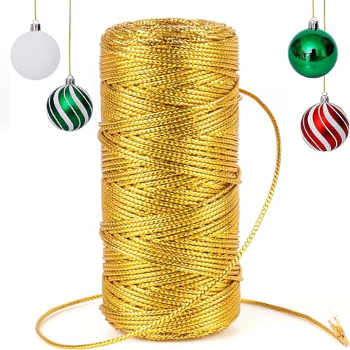 Aililong Goldene Kordel 1.5MM 100M - Nicht Elastisch Kordelband Schnur für Handwerk, Hochzeit Deko und Verpackung - Goldene Schnur aus robustem Polyester Garn mit einem schönen Glanz von Aililong