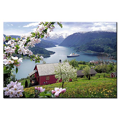 DIY 5D Diamond Painting Bilder Norwegen Fjord Naturlandschaft Full Drill Diamant Malerei Kits für Erwachsene Strass Stickerei Kreuzstich Mosaik Gemälde handwerk Canvas Wall Arts Decor 60x90cm/24x36in von Ailne