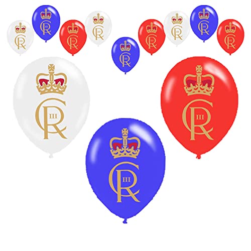 Ailopta 12 Stück König Charles III Krönungsballons, Krönungsdekoration Party Bedruckte Latexballons, Union Jack Dekorationsballons Für Die Krönungsfeiern Von König Charles III von Ailopta