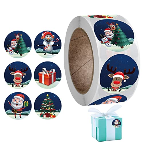 Ailopta 500 Stück Weihnachtsaufkleber Rolle | Selbstklebende Weihnachtssticker für Kinder,Schneemann, Schneeflocke, Glocke, Weihnachtsmann, Elch, Hut, Baum, Weihnachtsaufkleber für Umschläge, Karten von Ailopta