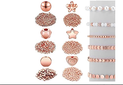 Ailovone Kleine Perlen Armband Halskette Kit 1200stk Gemischte Distanzperlen Herz Perlen Sternform Runde Spacer Perlen Schmuck für DIY Armband Halskette Handwerk Herstellung Lieferungen (Roségold) von Ailovone