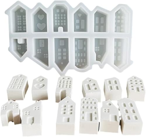 Ailovone Silikonform Kerzenhalter Haus 3D Silikonform Haus Silikonform Weihnachten Gießformen Silikonform Haus mit Fenster für DIY Weihnachten Kerze, Handwerk, Heimdekoration (b3-1pcs) von Ailovone