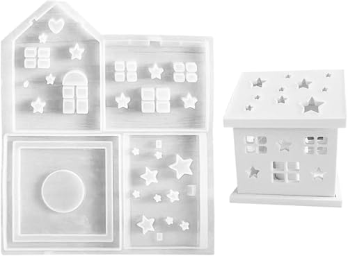 Ailovone Silikonform Kerzenhalter Haus 3D Silikonform Haus Silikonform Weihnachten Gießformen Silikonform Haus mit Fenster für DIY Weihnachten Kerze, Handwerk, Heimdekoration (b5-1pcs) von Ailovone