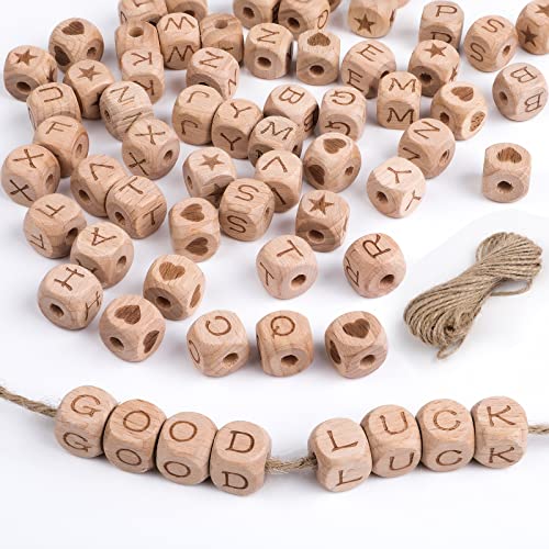 Ailvor Holzbuchstaben Perlen, 72 Stück Holzperlen Buchstaben mit Jute Schnur, A-Z Buchstaben Buchstabenwürfel Holz für Armbänder, Halsketten, Schlüsselanhänger, DIY Schmuck Basteln (3 Stile) von Ailvor