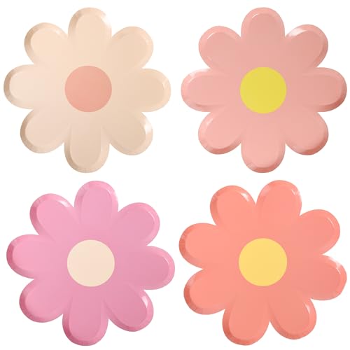 AimFun Daisy Pappteller Groovy Party Teller Einwegteller 22,9 cm Blumenform Speiseteller Retro Boho Hippie Teller für Geburtstag Babyparty Hochzeit Brautparty Dekor Supplies (36, Groovy) von AimFun