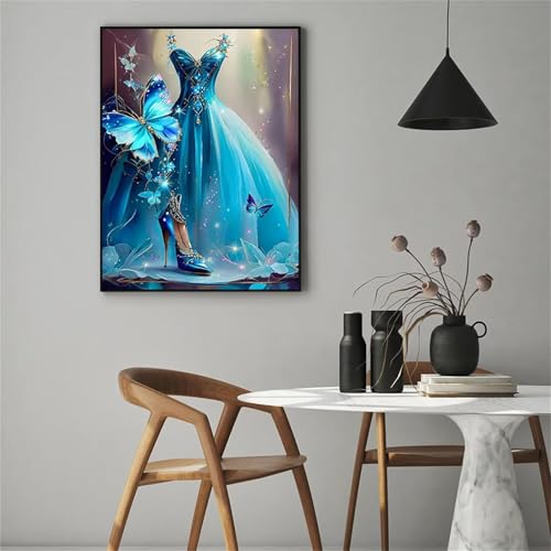 5D Diamond Painting Erwachsene,Blaues Hochzeitskleid Diamant Painting Bilder Set DIY Vollbohrer Runden Diamant Cross Stickerei Malerei Kits für Home Wanddekoration - 50x80cm von Aimaor