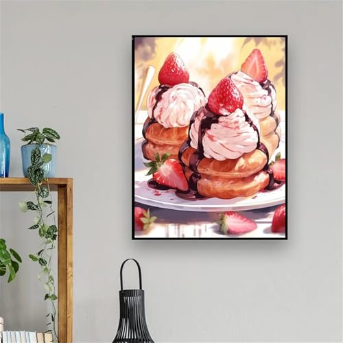 5D Diamond Painting Erwachsene,Erdbeerkuchen Diamant Painting Bilder Set DIY Vollbohrer Runden Diamant Cross Stickerei Malerei Kits für Home Wanddekoration - 50x70cm von Aimaor