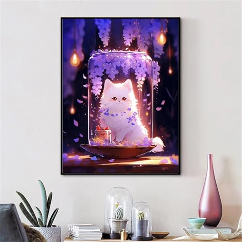 5D Diamond Painting Erwachsene,Flaschenkatze Diamant Painting Bilder Set DIY Vollbohrer Runden Diamant Cross Stickerei Malerei Kits für Home Wanddekoration - 50x70cm von Aimaor