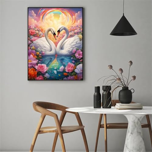 5D Diamond Painting Erwachsene,Landschaftsschwan Diamant Painting Bilder Set DIY Vollbohrer Runden Diamant Cross Stickerei Malerei Kits für Home Wanddekoration - 30x50cm von Aimaor