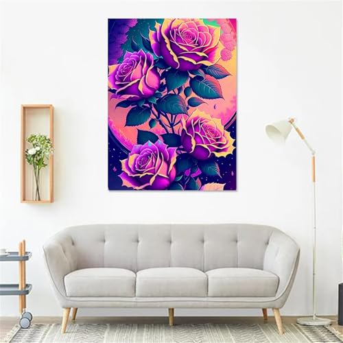 5D Diamond Painting Erwachsene,Lila Blumen Diamant Painting Bilder Set DIY Vollbohrer Runden Diamant Cross Stickerei Malerei Kits für Home Wanddekoration - 50x70cm von Aimaor