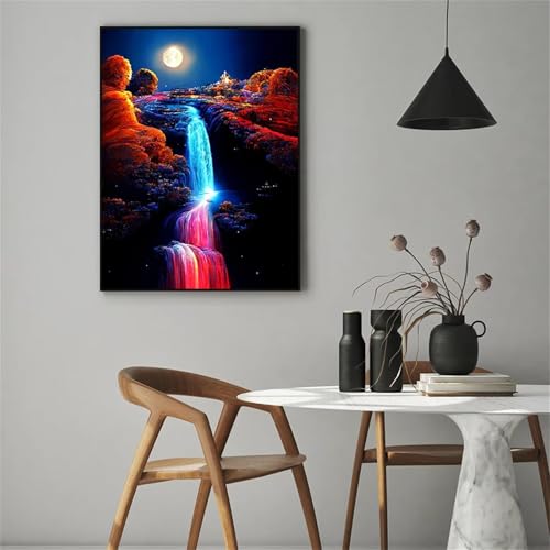 5D Diamond Painting Erwachsene,Nachtwasserfall Diamant Painting Bilder Set DIY Vollbohrer Runden Diamant Cross Stickerei Malerei Kits für Home Wanddekoration - 30x50cm von Aimaor