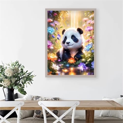 5D Diamond Painting Erwachsene,Panda-Blume Diamant Painting Bilder Set DIY Vollbohrer Runden Diamant Cross Stickerei Malerei Kits für Home Wanddekoration - 60x80cm von Aimaor