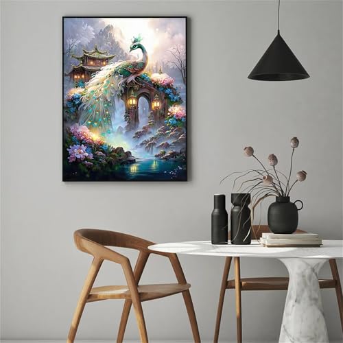 5D Diamond Painting Erwachsene,Pfauenlandschaft Diamant Painting Bilder Set DIY Vollbohrer Runden Diamant Cross Stickerei Malerei Kits für Home Wanddekoration - 50x70cm von Aimaor