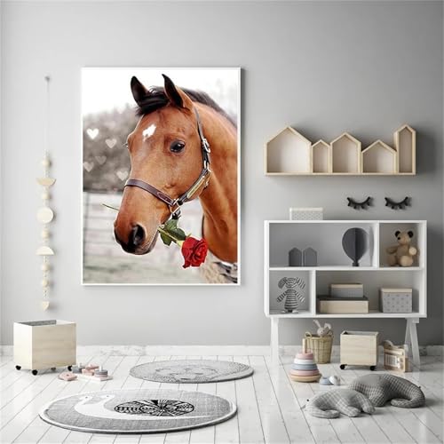 5D Diamond Painting Erwachsene,Pferderosen Diamant Painting Bilder Set DIY Vollbohrer Runden Diamant Cross Stickerei Malerei Kits für Home Wanddekoration - 60x80cm von Aimaor