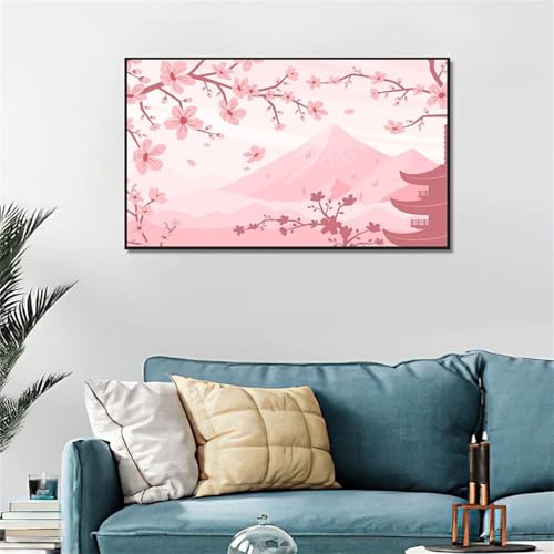 5D Diamond Painting Erwachsene,Rosa Berg Diamant Painting Bilder Set DIY Vollbohrer Runden Diamant Cross Stickerei Malerei Kits für Home Wanddekoration - 60x80cm von Aimaor