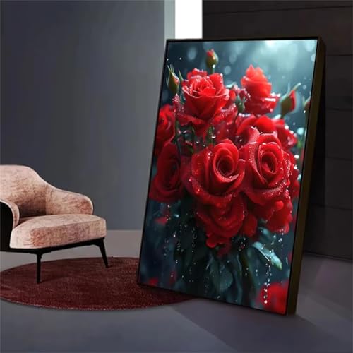 5D Diamond Painting Erwachsene,Rote Rosen Diamant Painting Bilder Set DIY Vollbohrer Runden Diamant Cross Stickerei Malerei Kits für Home Wanddekoration - 30x50cm von Aimaor