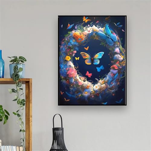 5D Diamond Painting Erwachsene,Schmetterlingsgirlande Diamant Painting Bilder Set DIY Vollbohrer Runden Diamant Cross Stickerei Malerei Kits für Home Wanddekoration - 50x70cm von Aimaor