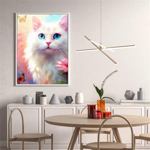 5D Diamond Painting Erwachsene,Schöne Katze Diamant Painting Bilder Set DIY Vollbohrer Runden Diamant Cross Stickerei Malerei Kits für Home Wanddekoration - 60x80cm von Aimaor