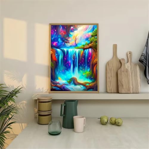 5D Diamond Painting Erwachsene,Wasserfall bunt Diamant Painting Bilder Set DIY Vollbohrer Runden Diamant Cross Stickerei Malerei Kits für Home Wanddekoration - 40x60cm von Aimaor