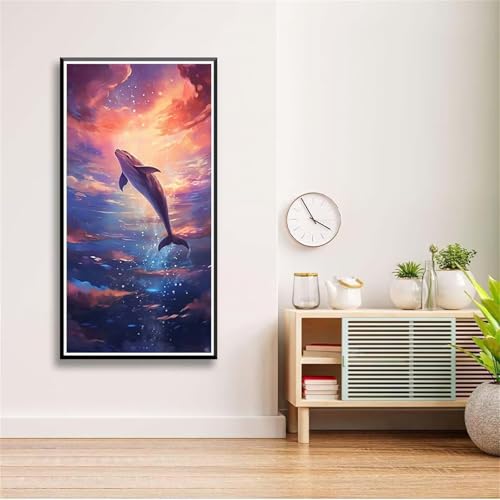 5D Diamond Painting Set für Erwachsene,Delphinlandschaft Diamant Art DIY Full Round Drill Kunst Malerei Stickerei Set Kreuzstich Bilder,für Home Wand Dekor - 50x120cm von Aimaor