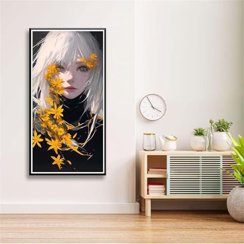 5D Diamond Painting Set für Erwachsene,Gelbes Blumenmädchen Diamant Art DIY Full Round Drill Kunst Malerei Stickerei Set Kreuzstich Bilder,für Home Wand Dekor - 30x60cm von Aimaor