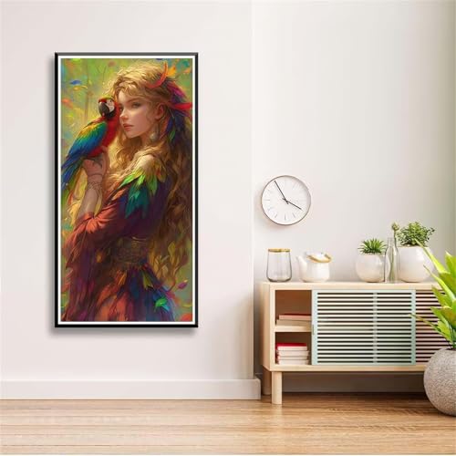 5D Diamond Painting Set für Erwachsene,Papagei Mädchen Diamant Art DIY Full Round Drill Kunst Malerei Stickerei Set Kreuzstich Bilder,für Home Wand Dekor - 30x60cm von Aimaor