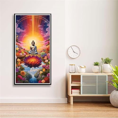 5D Diamond Painting Set für Erwachsene,Religiöser Lotus Diamant Art DIY Full Round Drill Kunst Malerei Stickerei Set Kreuzstich Bilder,für Home Wand Dekor - 30x60cm von Aimaor