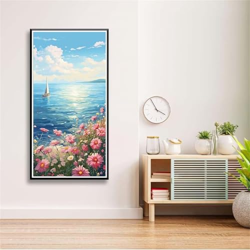 5D Diamond Painting Set für Erwachsene,Rosa Gänseblümchen-Landschaft Diamant Art DIY Full Round Drill Kunst Malerei Stickerei Set Kreuzstich Bilder,für Home Wand Dekor - 30x60cm von Aimaor