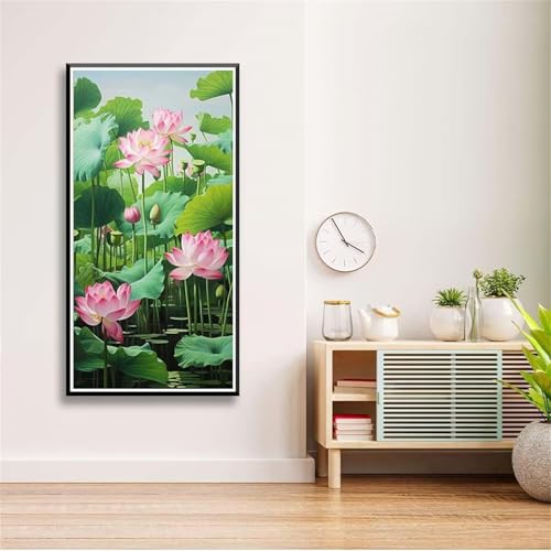 5D Diamond Painting Set für Erwachsene,Rosa Lotus Diamant Art DIY Full Round Drill Kunst Malerei Stickerei Set Kreuzstich Bilder,für Home Wand Dekor - 30x60cm von Aimaor