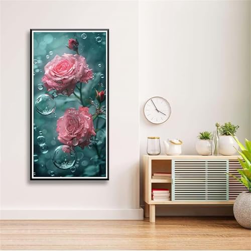 5D Diamond Painting Set für Erwachsene,Rosa Rosen Diamant Art DIY Full Round Drill Kunst Malerei Stickerei Set Kreuzstich Bilder,für Home Wand Dekor - 30x60cm von Aimaor