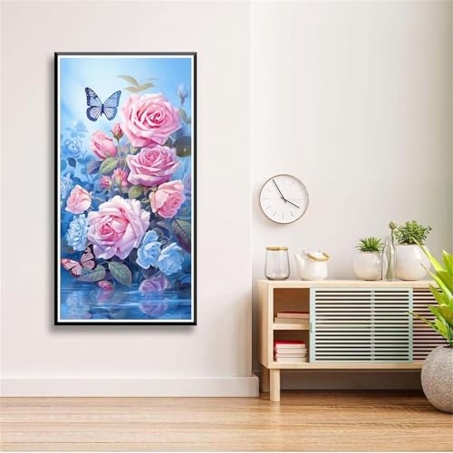 5D Diamond Painting Set für Erwachsene,Rosa Rosenpflanze Diamant Art DIY Full Round Drill Kunst Malerei Stickerei Set Kreuzstich Bilder,für Home Wand Dekor - 100x200cm von Aimaor