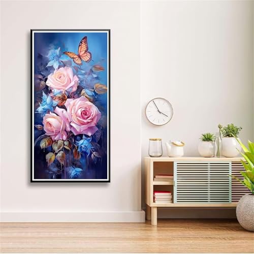 5D Diamond Painting Set für Erwachsene,Rosen-Schmetterling Diamant Art DIY Full Round Drill Kunst Malerei Stickerei Set Kreuzstich Bilder,für Home Wand Dekor - 30x60cm von Aimaor