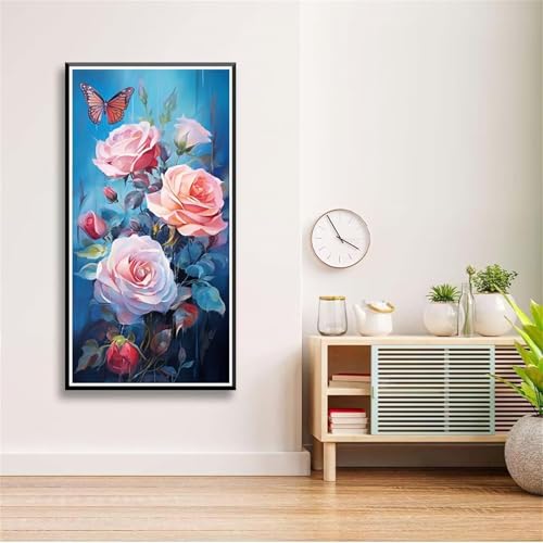 5D Diamond Painting Set für Erwachsene,Rosen-Schmetterling Diamant Art DIY Full Round Drill Kunst Malerei Stickerei Set Kreuzstich Bilder,für Home Wand Dekor - 30x60cm von Aimaor