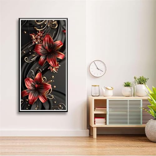 5D Diamond Painting Set für Erwachsene,Rote Lilie Diamant Art DIY Full Round Drill Kunst Malerei Stickerei Set Kreuzstich Bilder,für Home Wand Dekor - 30x60cm von Aimaor