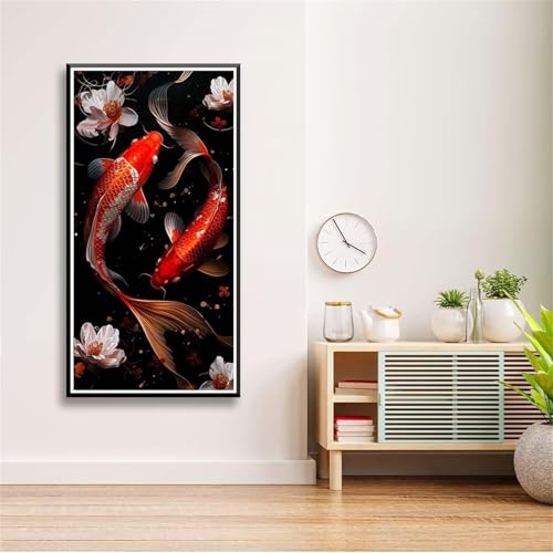 5D Diamond Painting Set für Erwachsene,Roter Koi Diamant Art DIY Full Round Drill Kunst Malerei Stickerei Set Kreuzstich Bilder,für Home Wand Dekor - 50x120cm von Aimaor