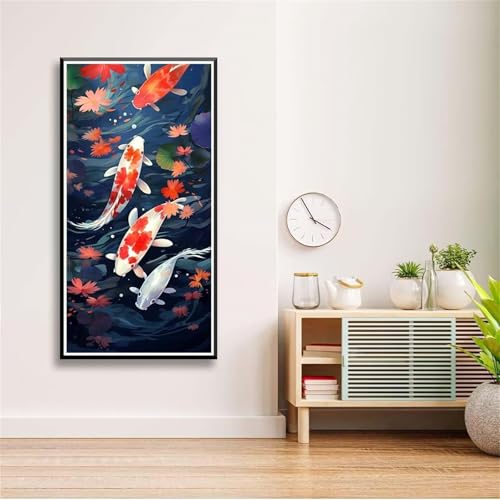 5D Diamond Painting Set für Erwachsene,Roter Koi Diamant Art DIY Full Round Drill Kunst Malerei Stickerei Set Kreuzstich Bilder,für Home Wand Dekor - 60x120cm von Aimaor