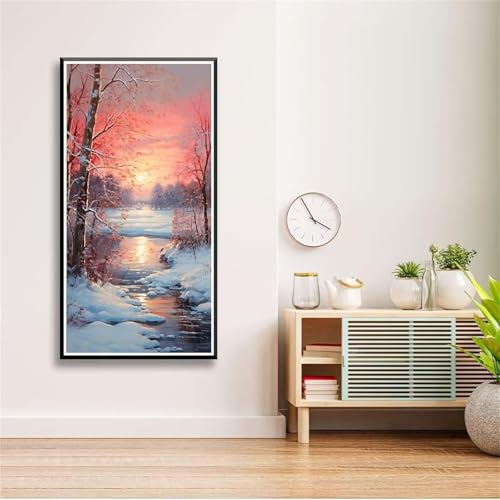 5D Diamond Painting Set für Erwachsene,Schneebedeckter Fluss Diamant Art DIY Full Round Drill Kunst Malerei Stickerei Set Kreuzstich Bilder,für Home Wand Dekor - 30x60cm von Aimaor