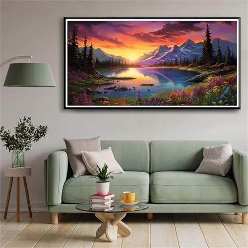 5D Diamond Painting Set für Erwachsene,Sonnenaufgang See Diamant Art DIY Full Round Drill Kunst Malerei Stickerei Set Kreuzstich Bilder,für Home Wand Dekor - 100x200cm von Aimaor