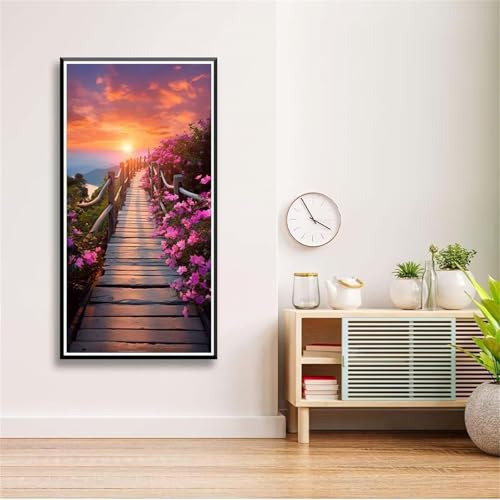 5D Diamond Painting Set für Erwachsene,Sonnenaufgangsstraße Diamant Art DIY Full Round Drill Kunst Malerei Stickerei Set Kreuzstich Bilder,für Home Wand Dekor - 60x120cm von Aimaor