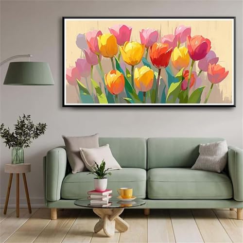 5D Diamond Painting Set für Erwachsene,Sonnenschein-Tulpen Diamant Art DIY Full Round Drill Kunst Malerei Stickerei Set Kreuzstich Bilder,für Home Wand Dekor - 30x60cm von Aimaor